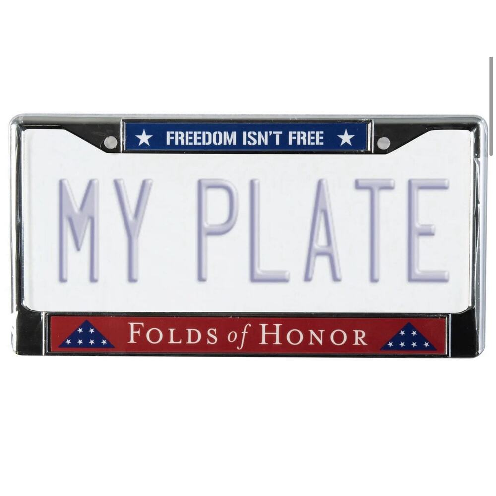 Rico brand license plate frame that supports the Folds of Honor foundation.